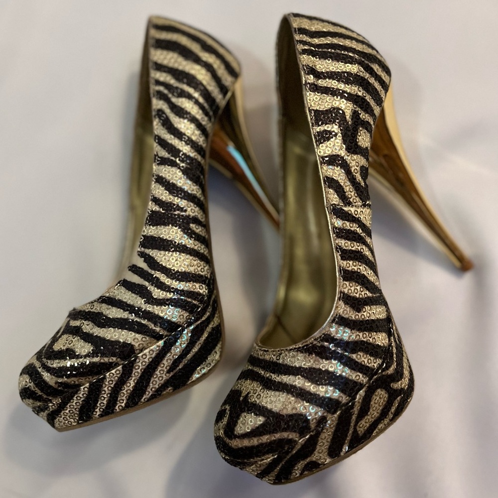 Steve Madden Gold Sequin Zebra Stripe Heel - image 1